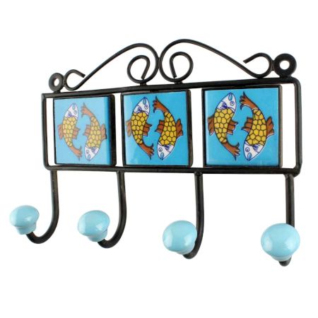 Turquoise Fish Ceramic Tiles Hook